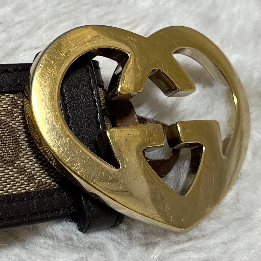 GUCCI グッチ　モノグラム　ベルト　ハートロッキング　キャンバス　GG 金色
