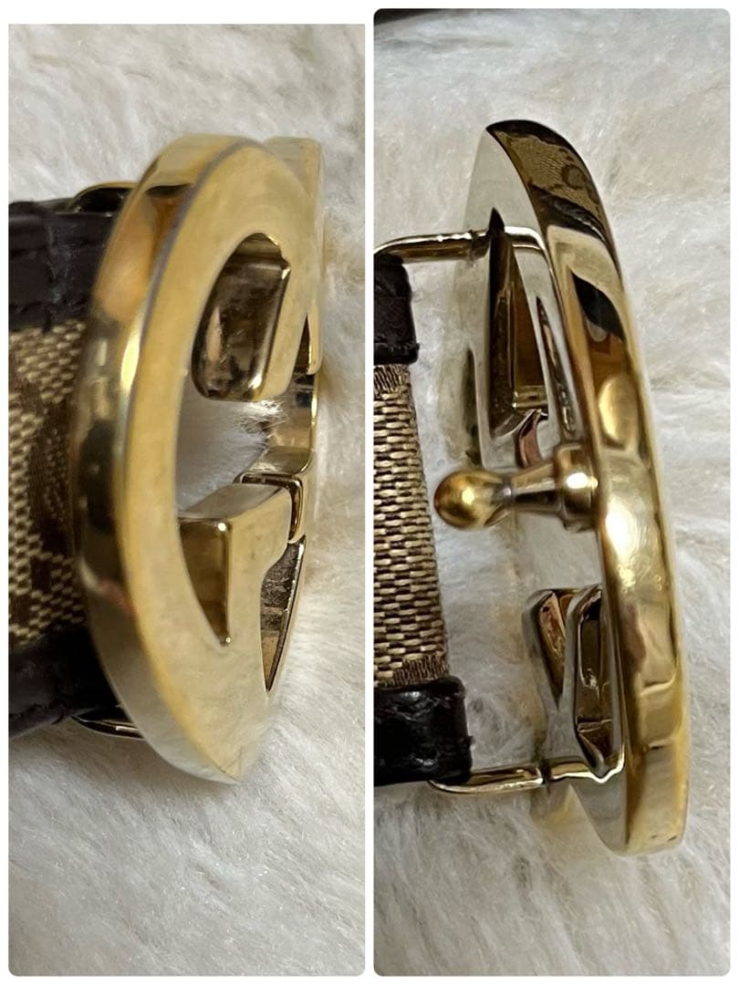 GUCCI グッチ　モノグラム　ベルト　ハートロッキング　キャンバス　GG 金色