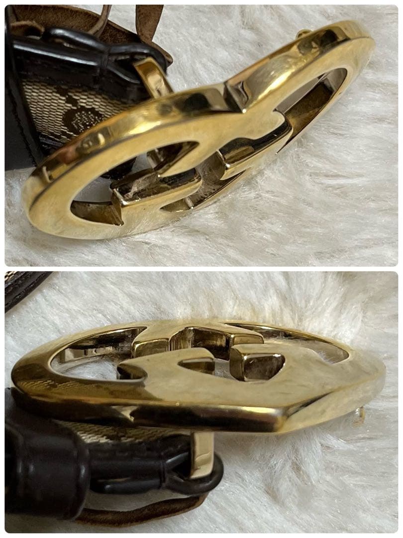 GUCCI グッチ　モノグラム　ベルト　ハートロッキング　キャンバス　GG 金色