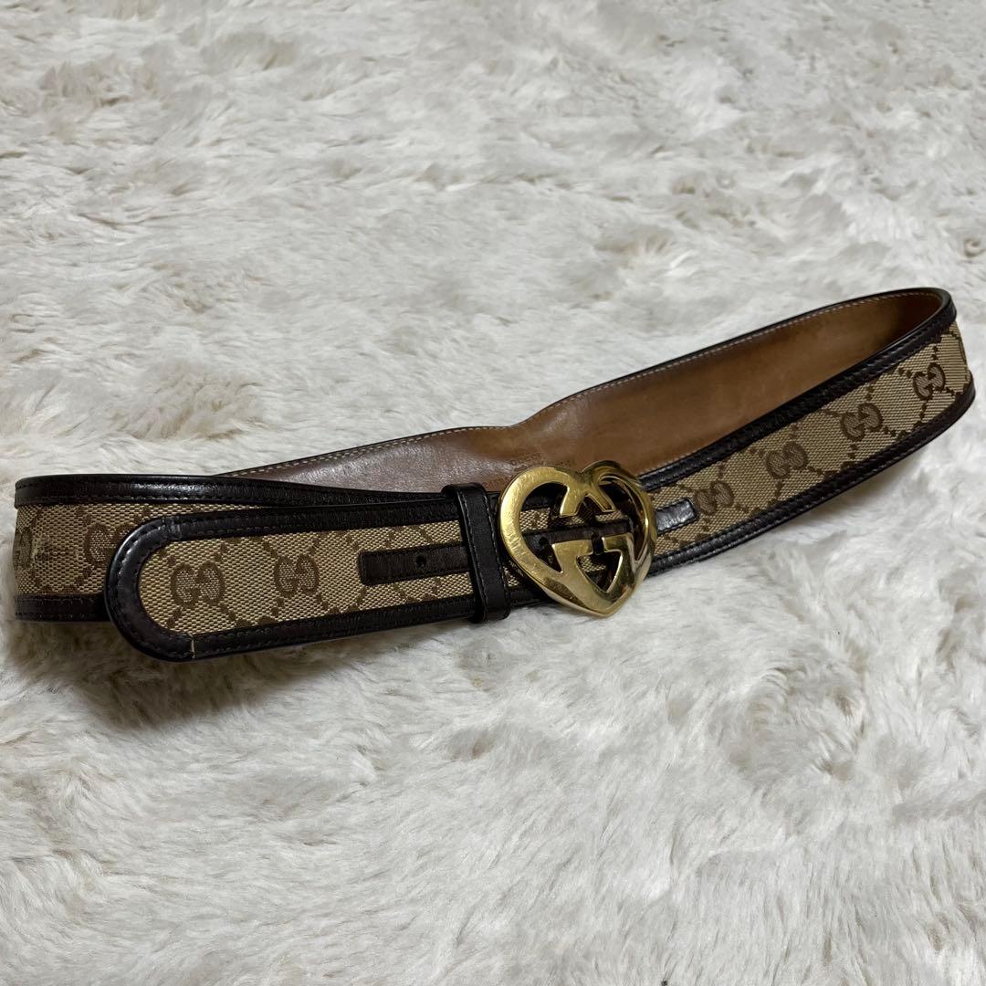 GUCCI グッチ　モノグラム　ベルト　ハートロッキング　キャンバス　GG 金色