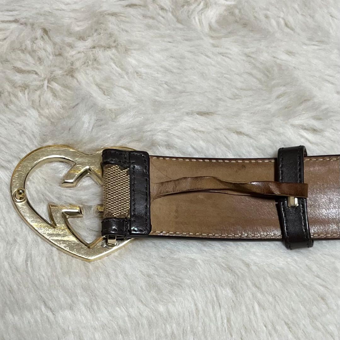 GUCCI グッチ　モノグラム　ベルト　ハートロッキング　キャンバス　GG 金色