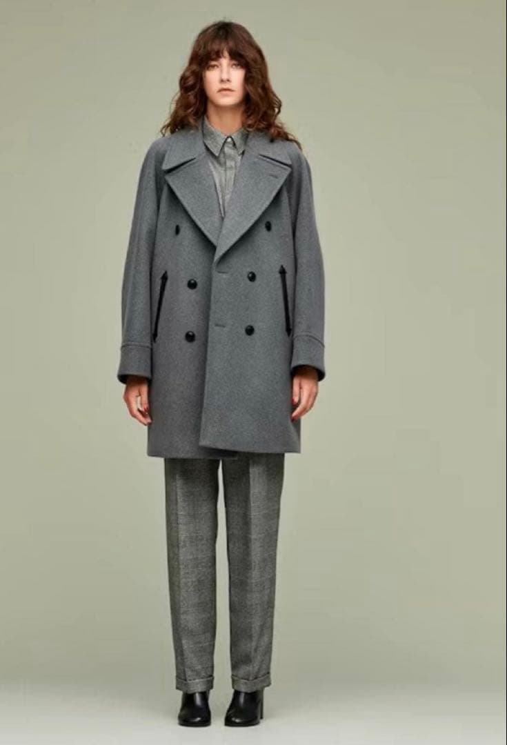 uncrave(アンクレイヴ)グレー ダブルブレスト ピーコート ウール混合