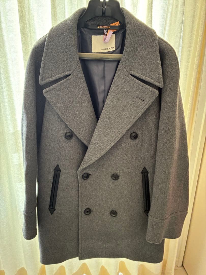 uncrave(アンクレイヴ)グレー ダブルブレスト ピーコート ウール混合