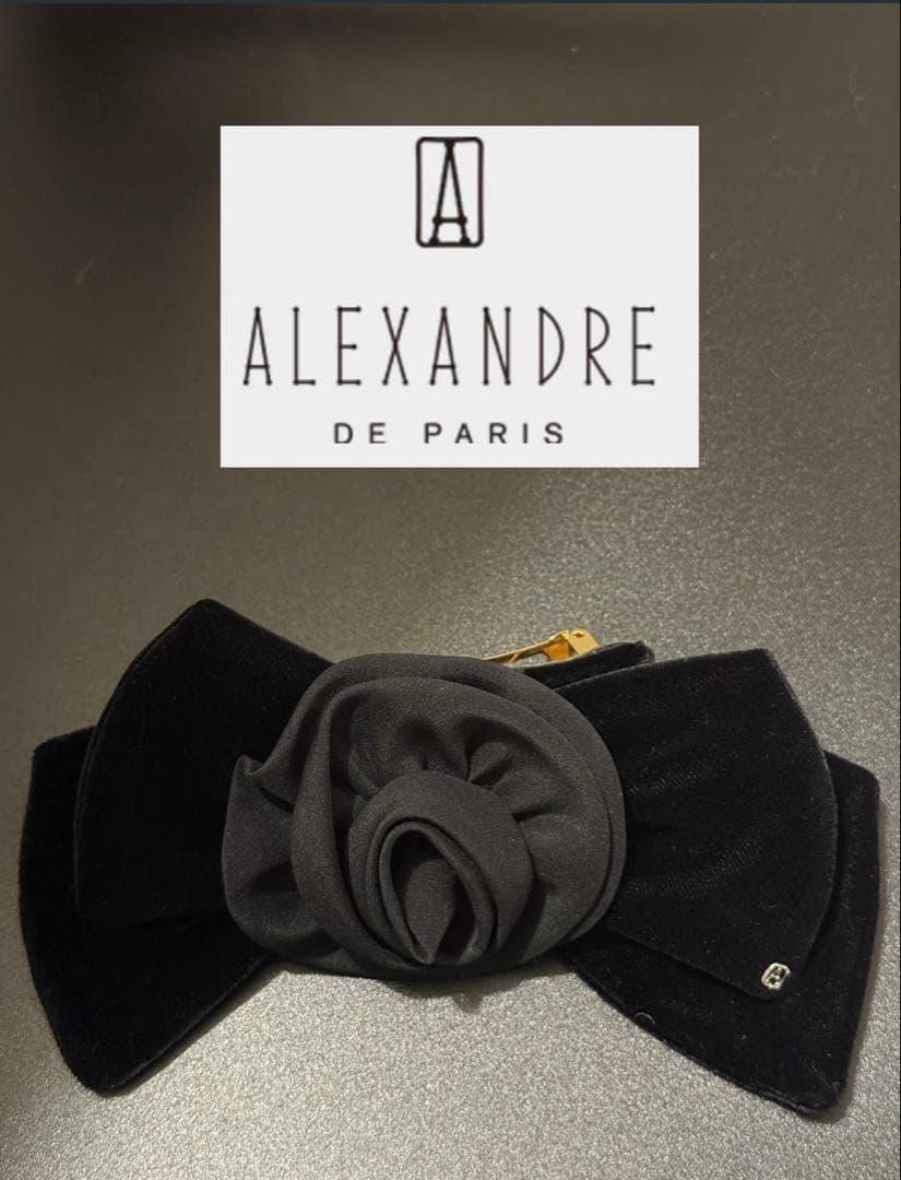 ALEXANDRE DE PARIS 黒ベロアリボンバレッタシルクカメリアアレク