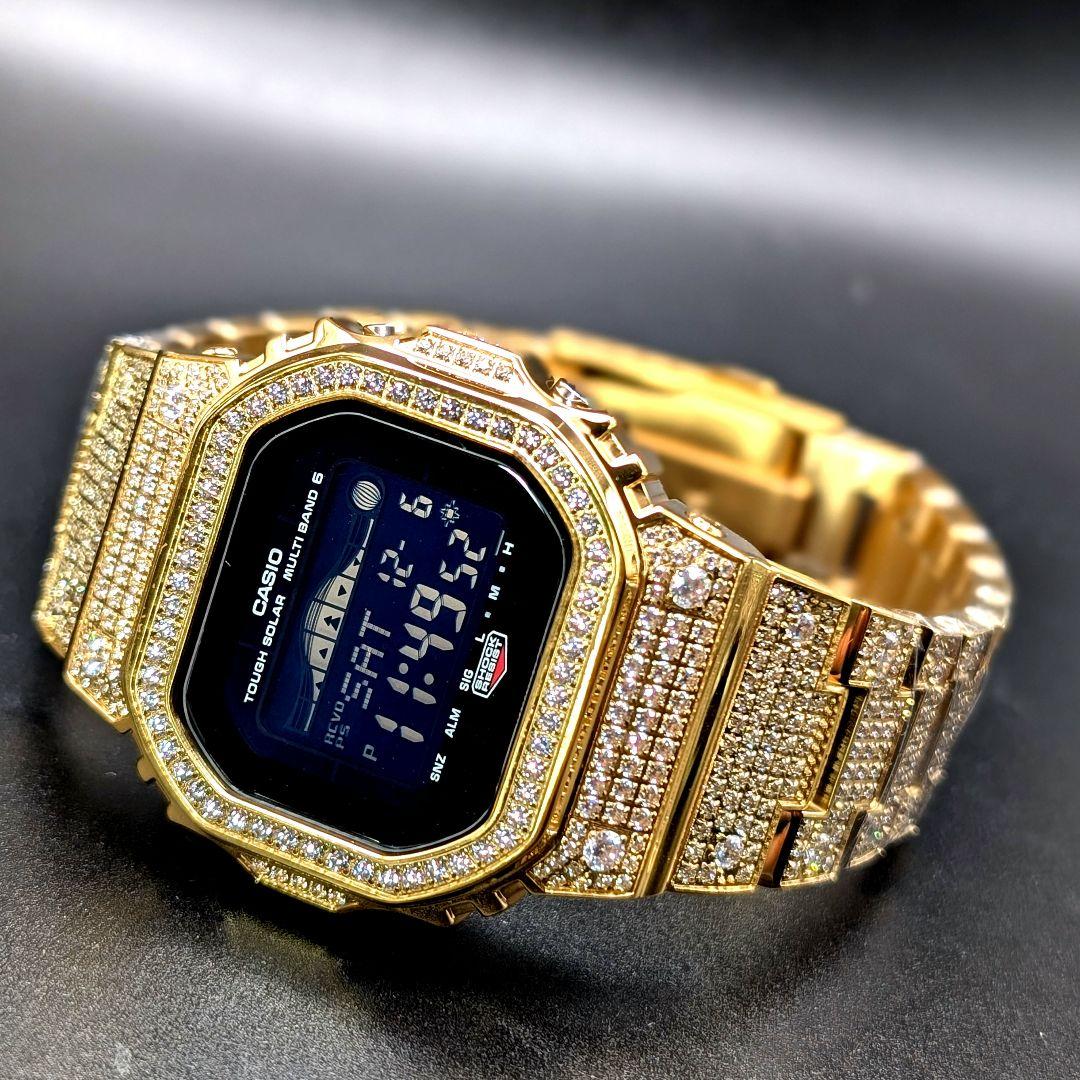 美品 GWX5700 電波ソーラー タイドグラフ ダイヤ装飾ゴールドフルメタル