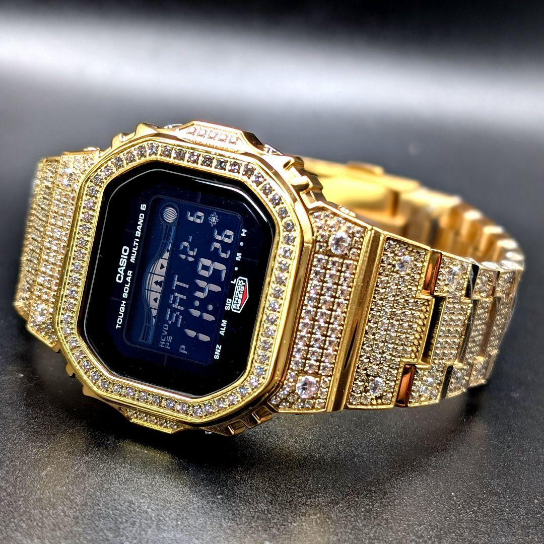 美品 GWX5700 電波ソーラー タイドグラフ ダイヤ装飾ゴールドフルメタル