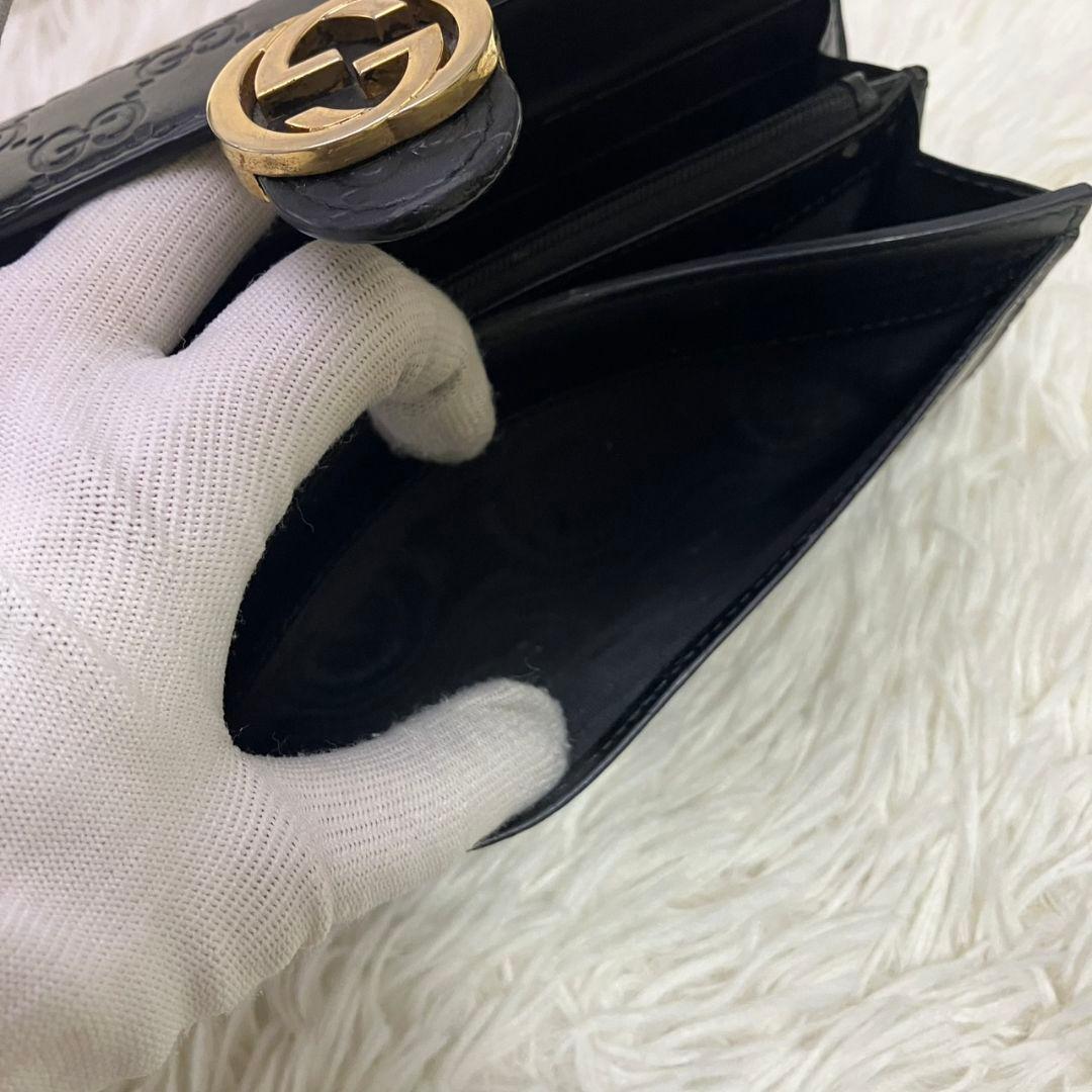✨極美品✨グッチ　長財布　二つ折り　インターロッキング　シマレザー　ブラック