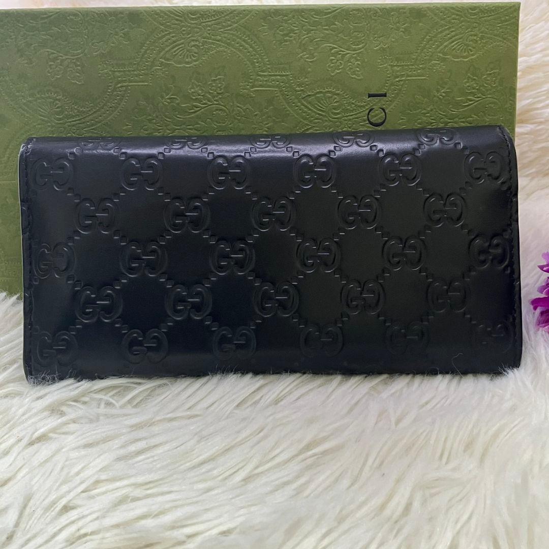 ✨極美品✨グッチ　長財布　二つ折り　インターロッキング　シマレザー　ブラック