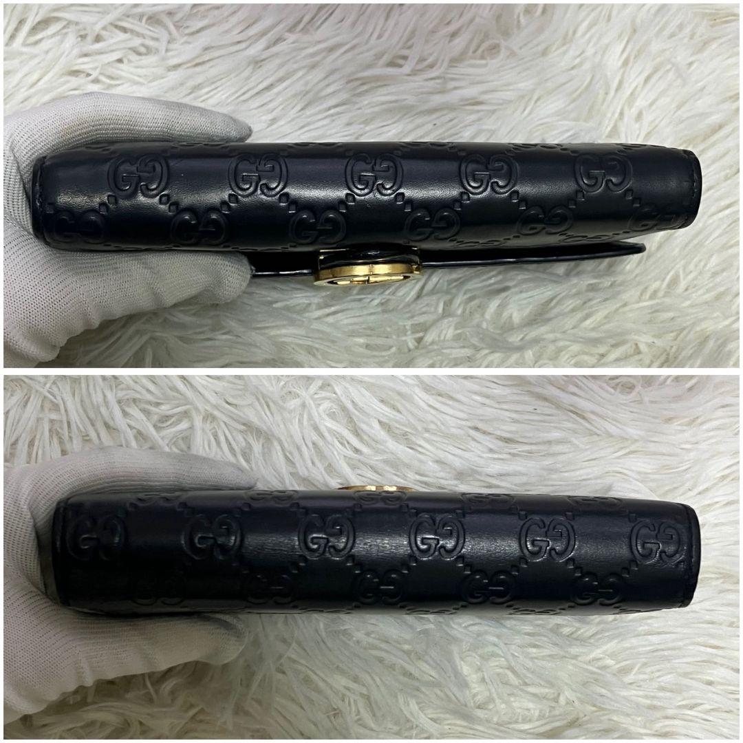 ✨極美品✨グッチ　長財布　二つ折り　インターロッキング　シマレザー　ブラック