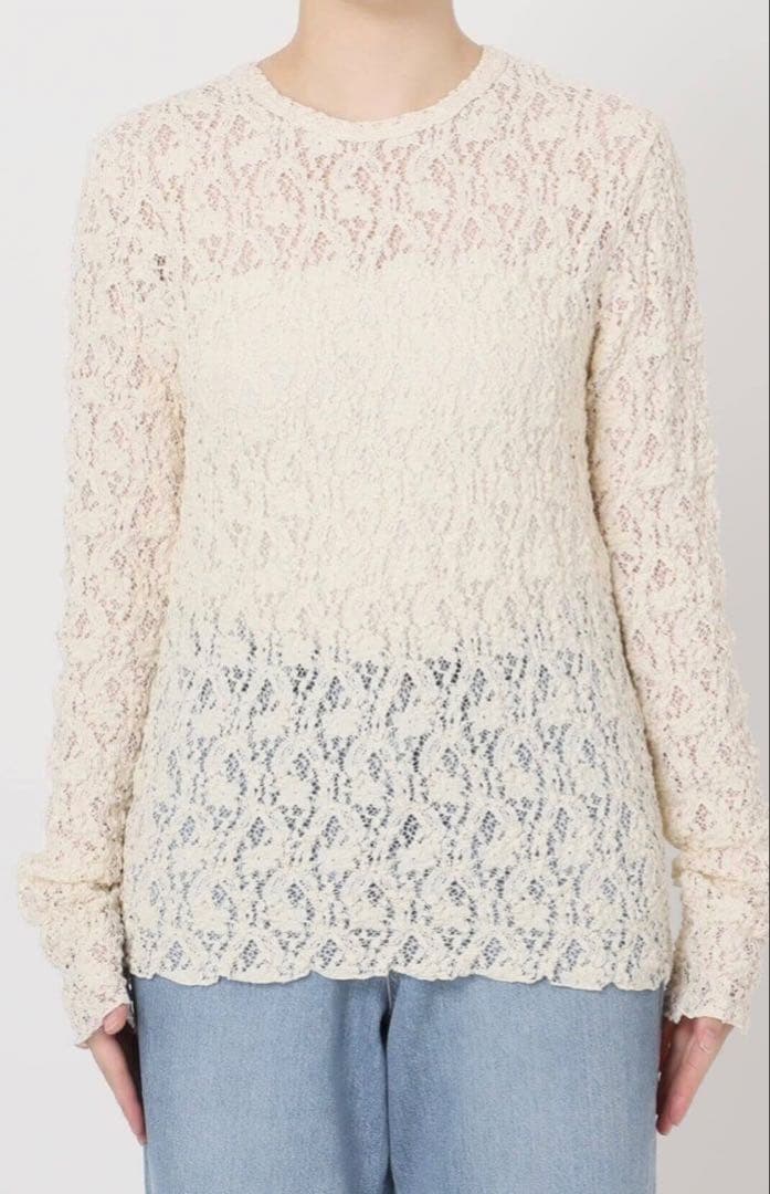 IENA Flowerストレッチレースプルオーバー　アイボリー