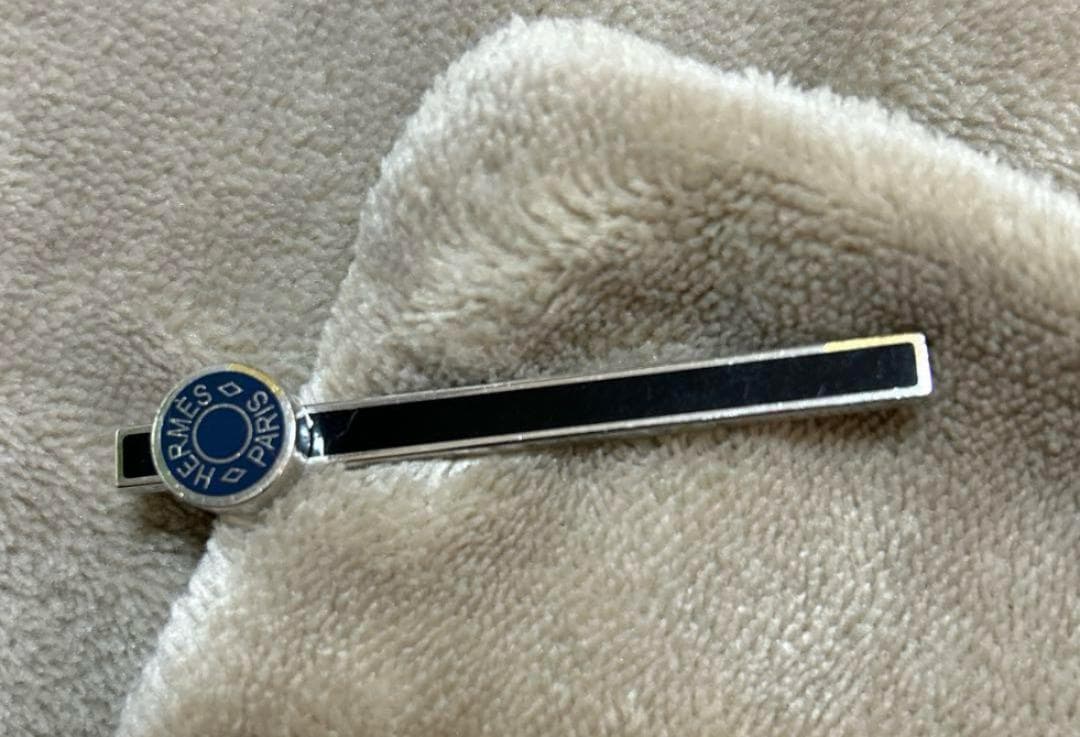 エルメス セリエ タイバー タイクリップ ブラック×ネイビー×シルバー