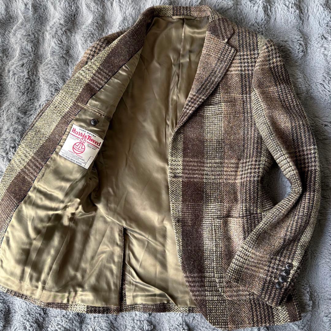 美品 ハリスツイード ヘリンボーン パッチワーク チェック テーラードジャケット