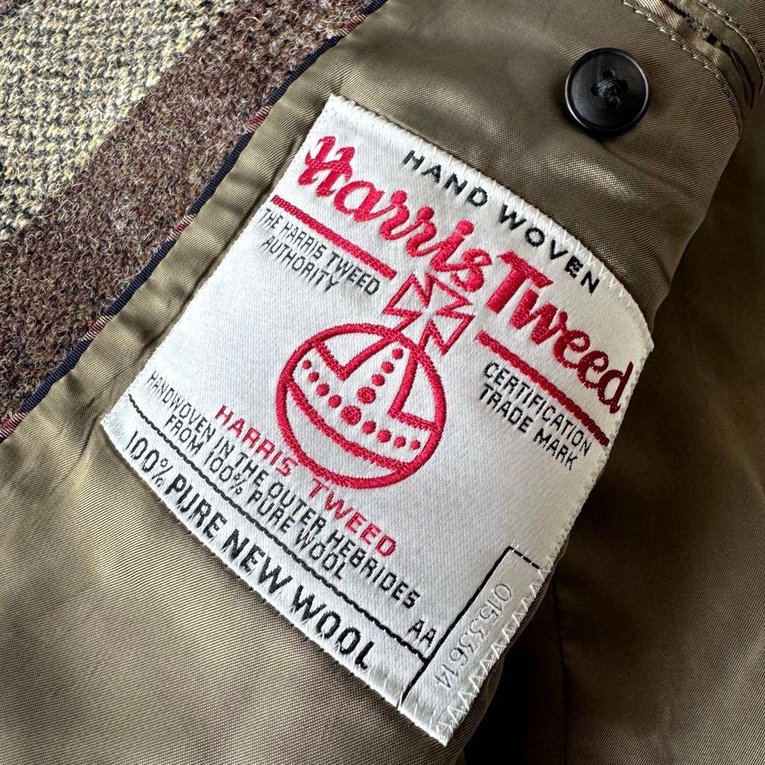 美品 ハリスツイード ヘリンボーン パッチワーク チェック テーラードジャケット