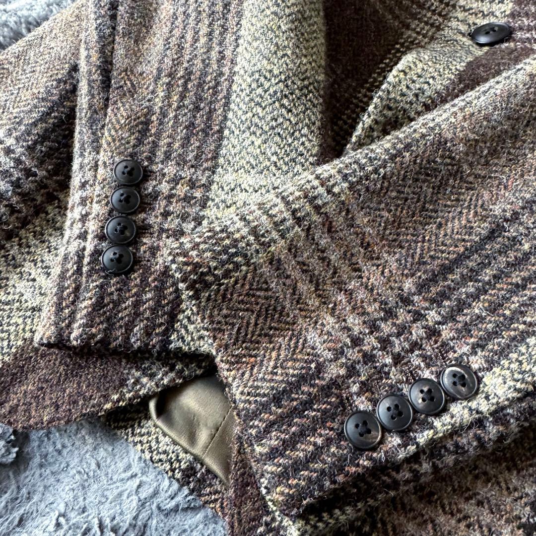 美品 ハリスツイード ヘリンボーン パッチワーク チェック テーラードジャケット