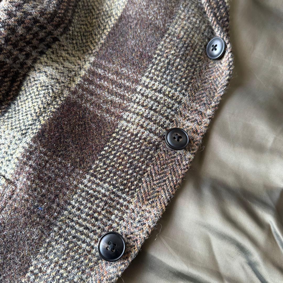 美品 ハリスツイード ヘリンボーン パッチワーク チェック テーラードジャケット