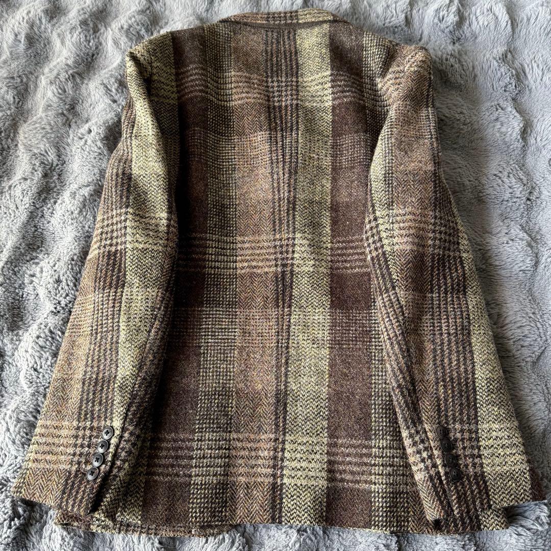 美品 ハリスツイード ヘリンボーン パッチワーク チェック テーラードジャケット