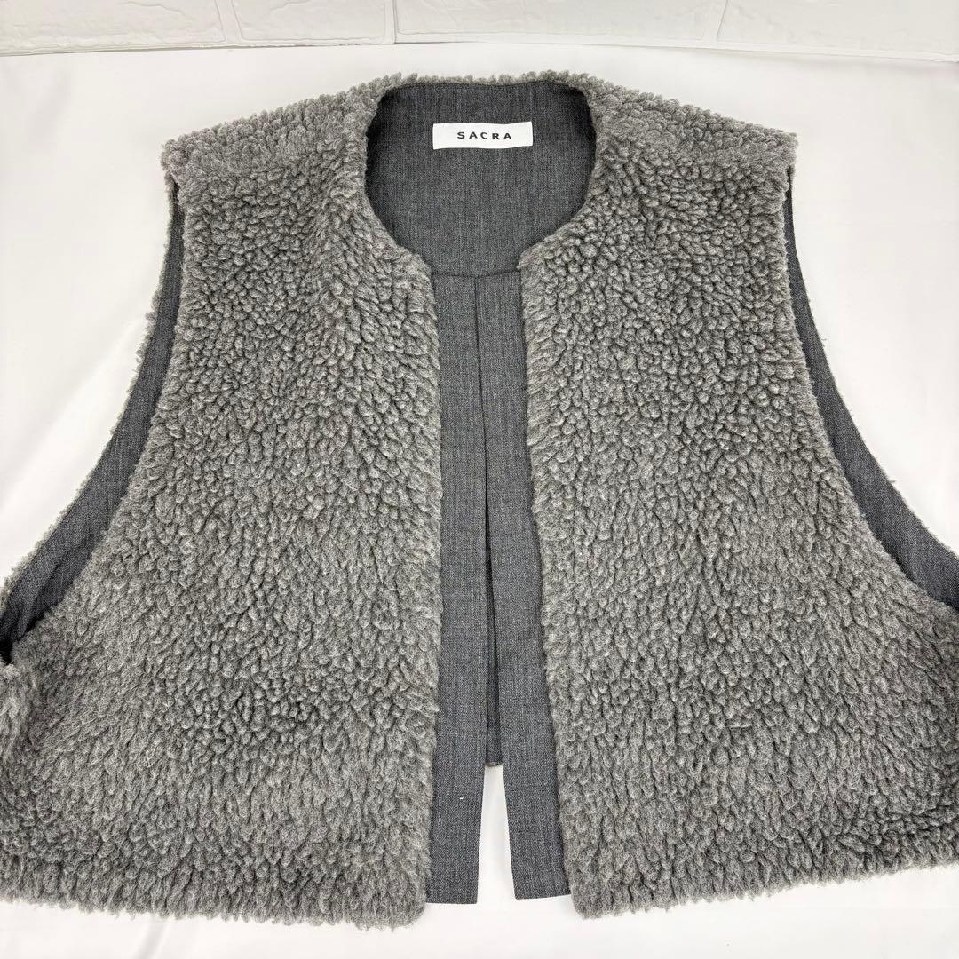SACRA サクラ プードルファー ショートジレ ベスト ボアベスト グレー