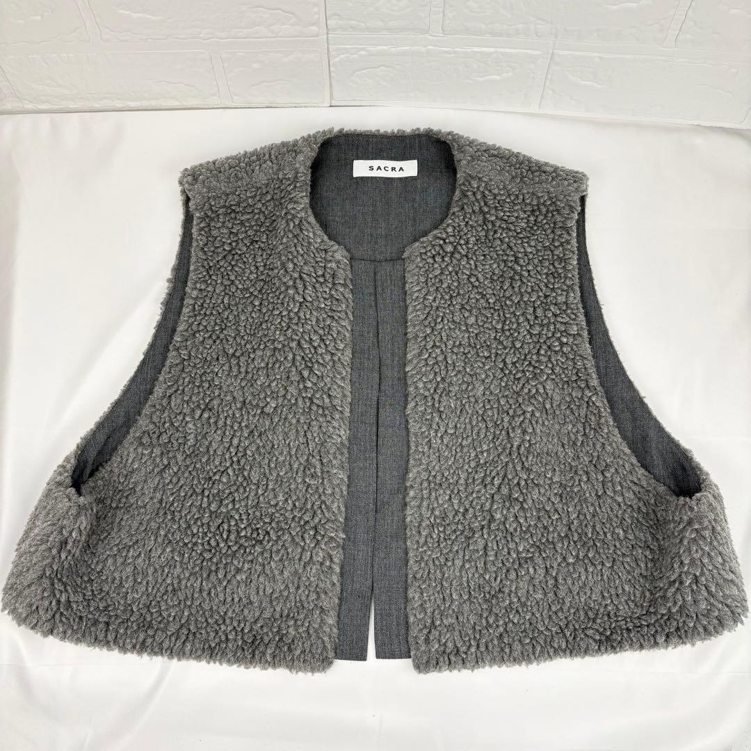 SACRA サクラ プードルファー ショートジレ ベスト ボアベスト グレー