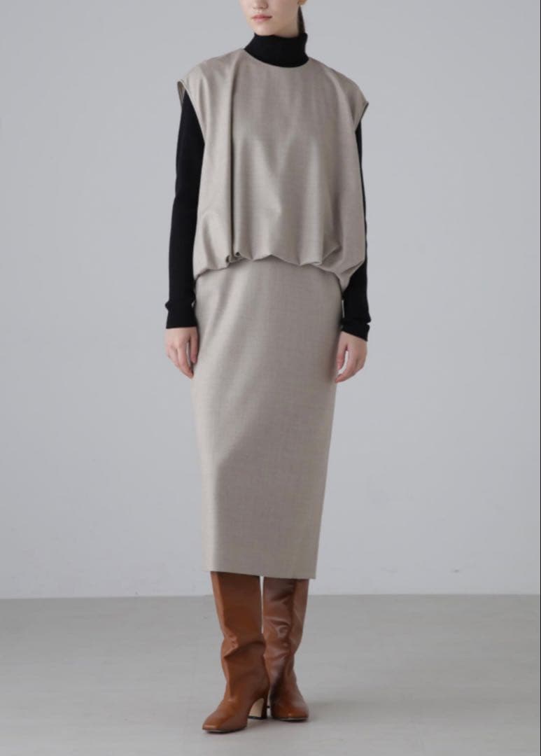 【ADORE】アドーア ハイカウントフラノワンピース ベージュ M