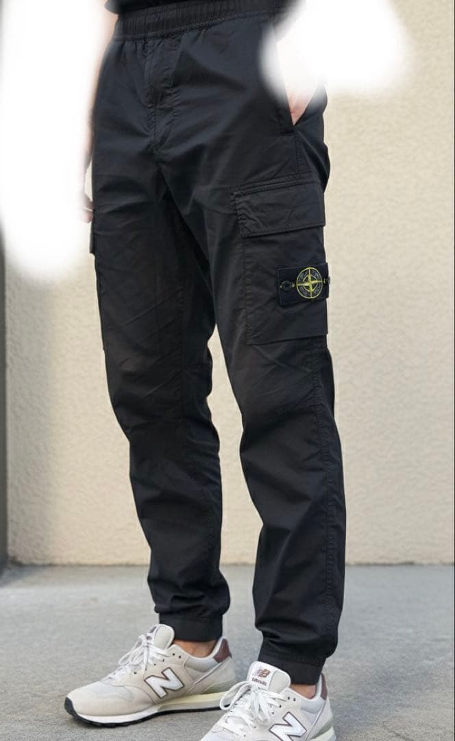 ストーンアイランド　stone  カーゴパンツ　ブラック　リブ付き