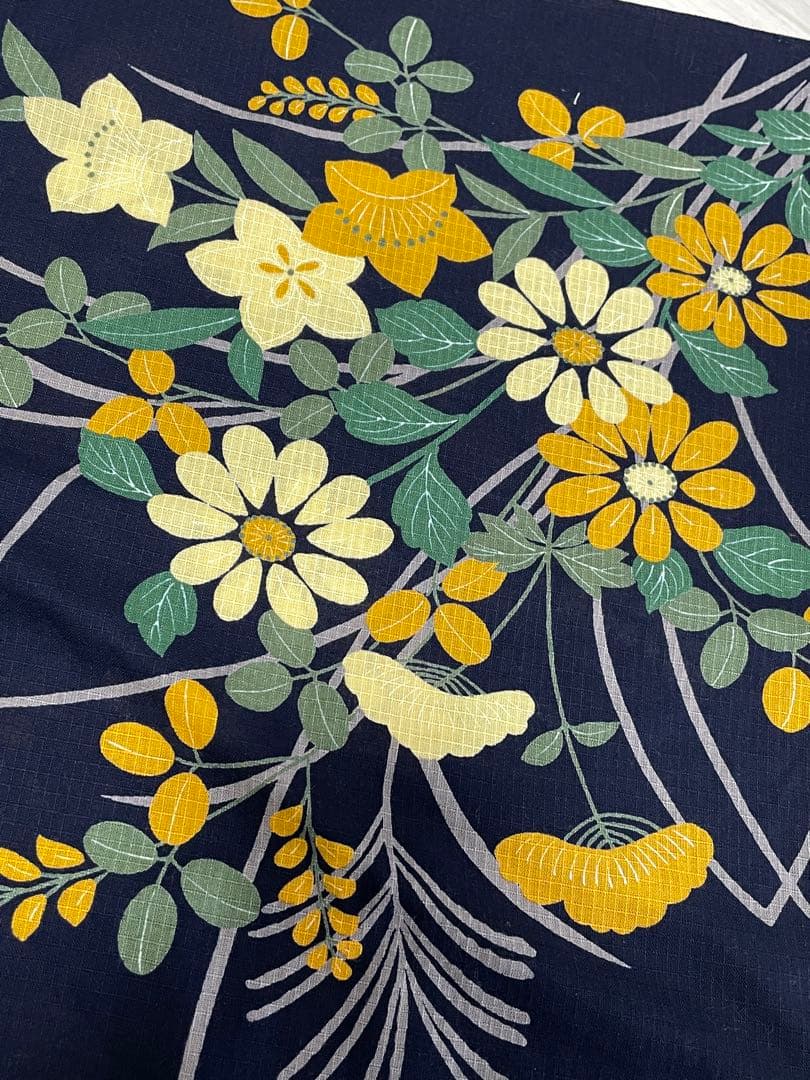レディース浴衣　夢工房 II 浴衣・帯セット　黄色　花　濃紺　ネイビー　黄色