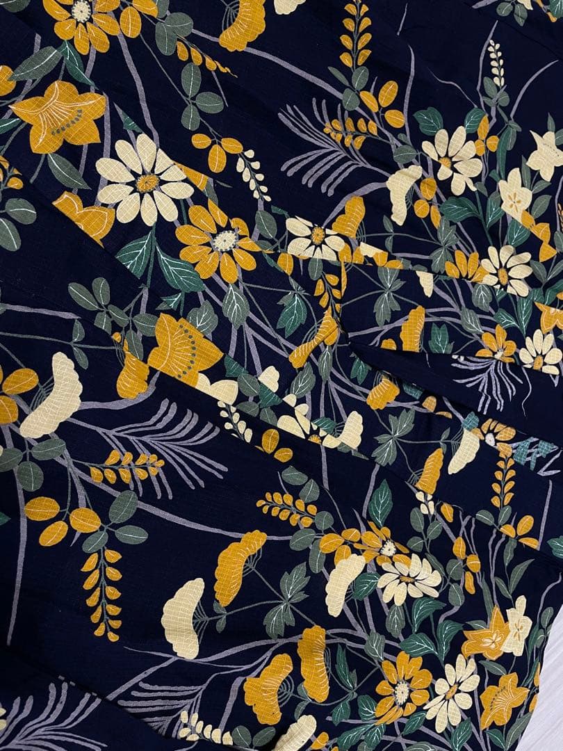 レディース浴衣　夢工房 II 浴衣・帯セット　黄色　花　濃紺　ネイビー　黄色