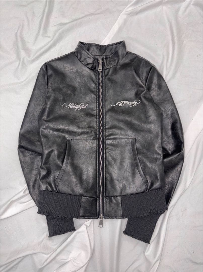 9090×Ed Hardy フェイクレザージャケット 黒