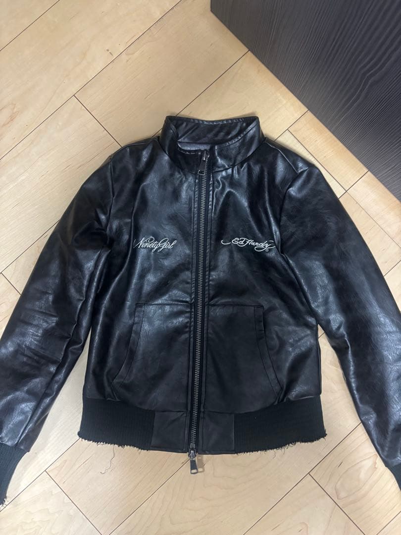 9090×Ed Hardy フェイクレザージャケット 黒