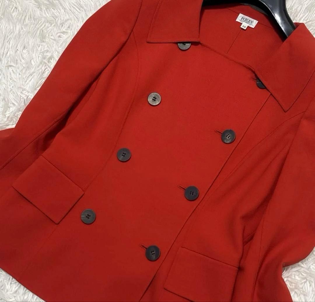 FOXEY フォクシー ダブルブレストジャケット 赤 38 Mレッド レディース