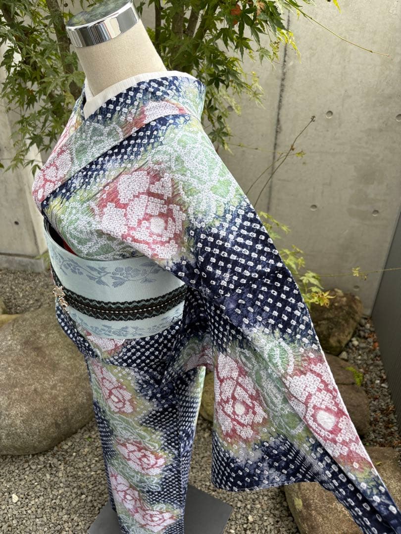 有松絞り浴衣 新品 仕立て上りhanashibori紺地