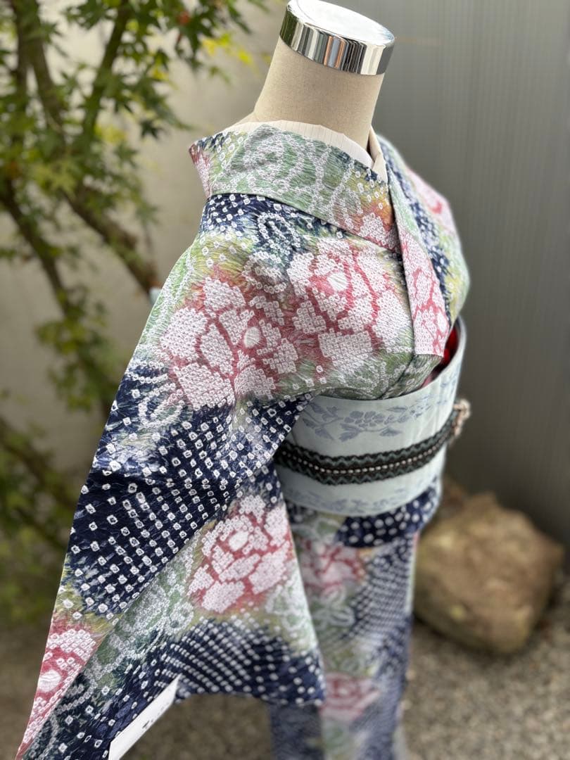 有松絞り浴衣 新品 仕立て上りhanashibori紺地