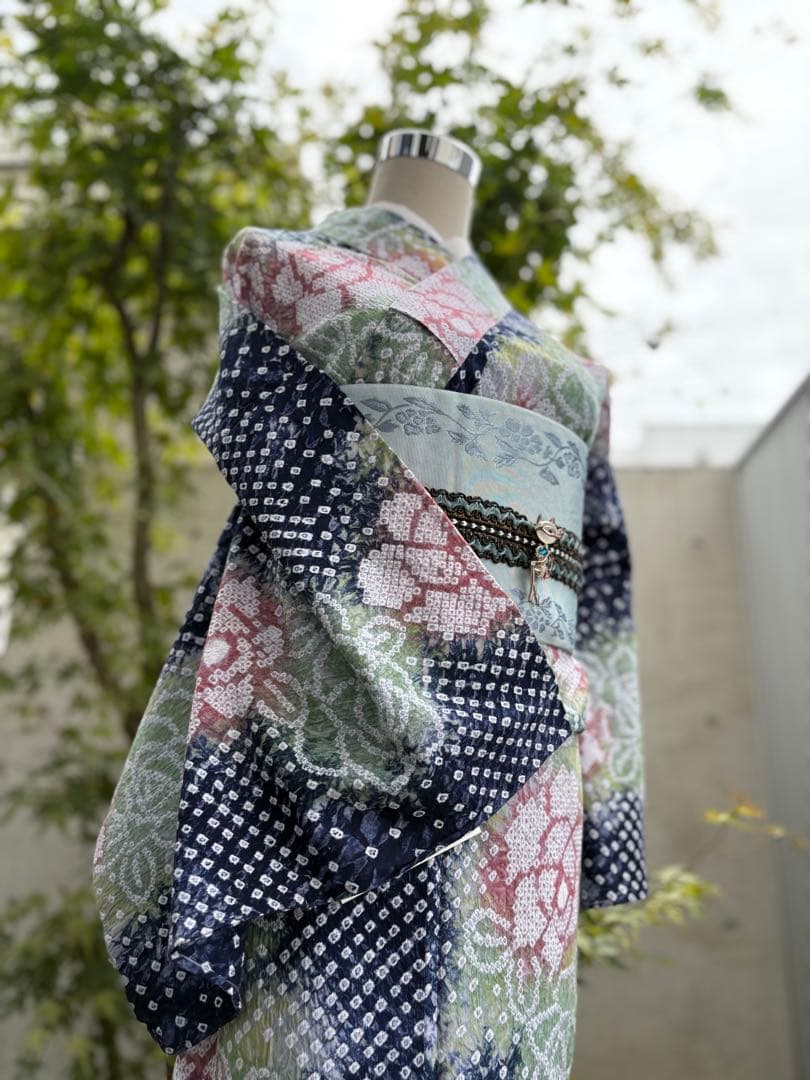 有松絞り浴衣 新品 仕立て上りhanashibori紺地