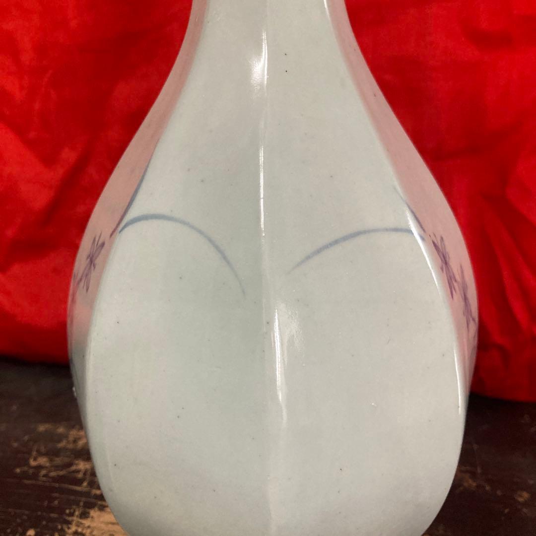 李朝　染付　面取瓶　徳利　秋草文