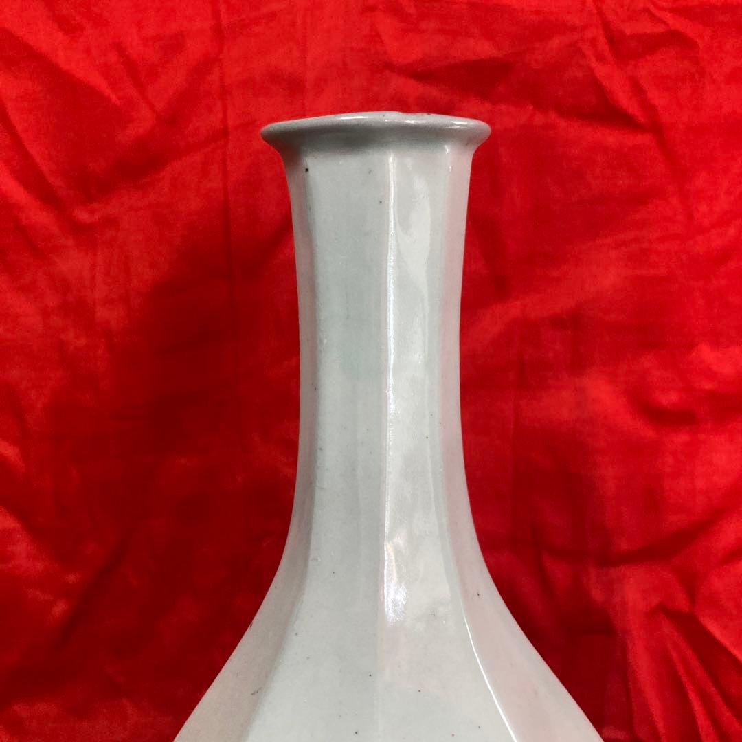 李朝　染付　面取瓶　徳利　秋草文