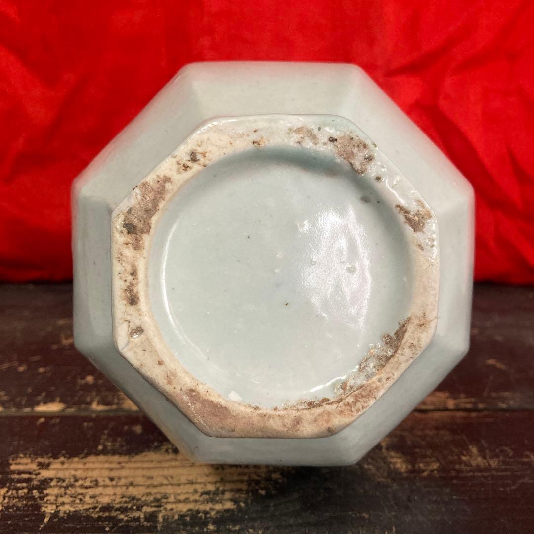 李朝　染付　面取瓶　徳利　秋草文