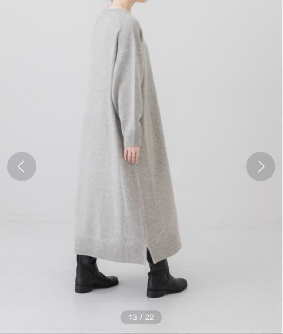 かぐれ　クルーネックニットワンピース　2023AW ライトグレー　ロング　マキシ