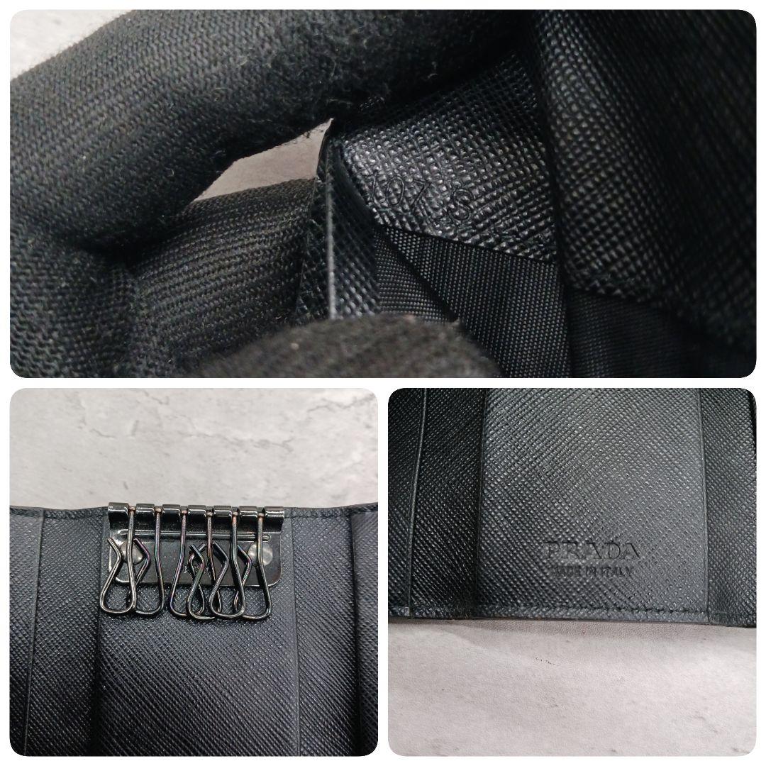 極美品✨ プラダ サフィアーノ レザー キーケース 6連 ダブルホック ブラック