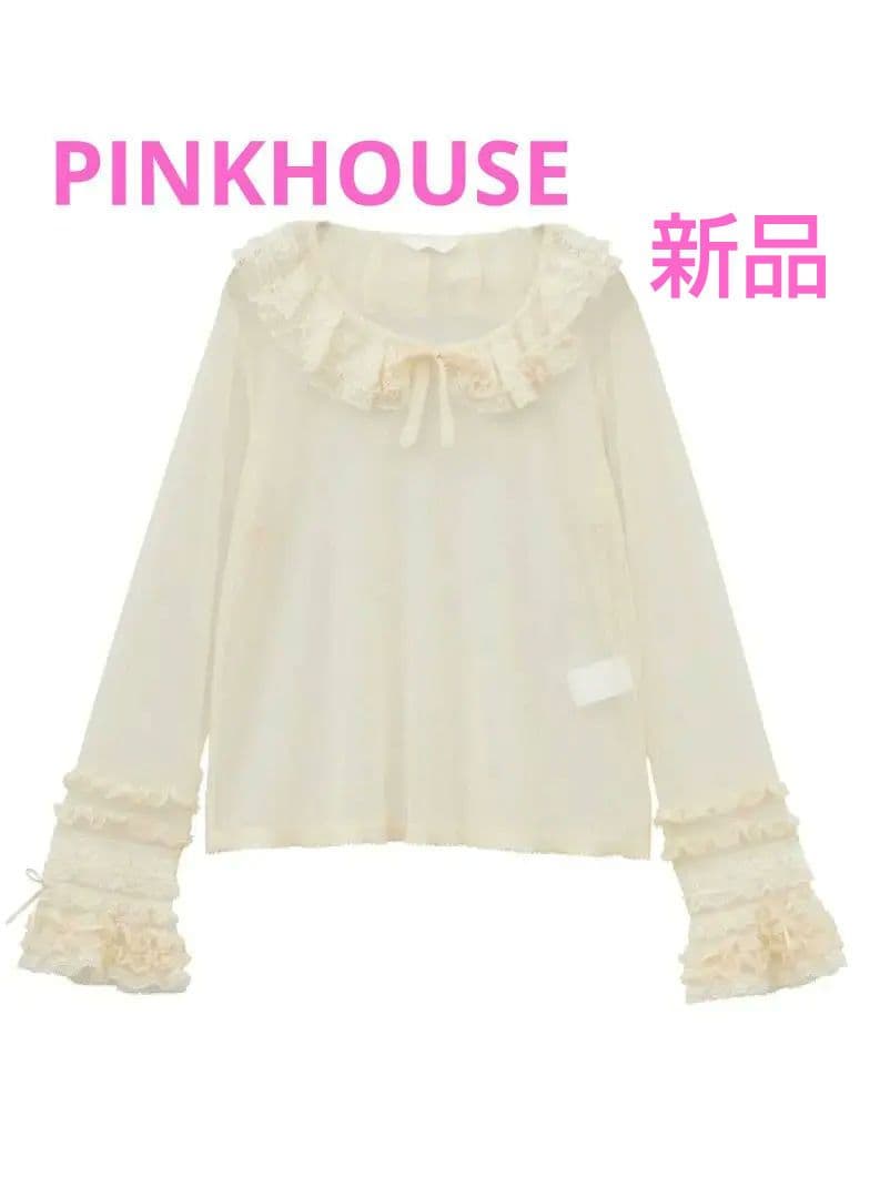 新品　ピンクハウス　ドットチュールブラウス　一部ローズ柄