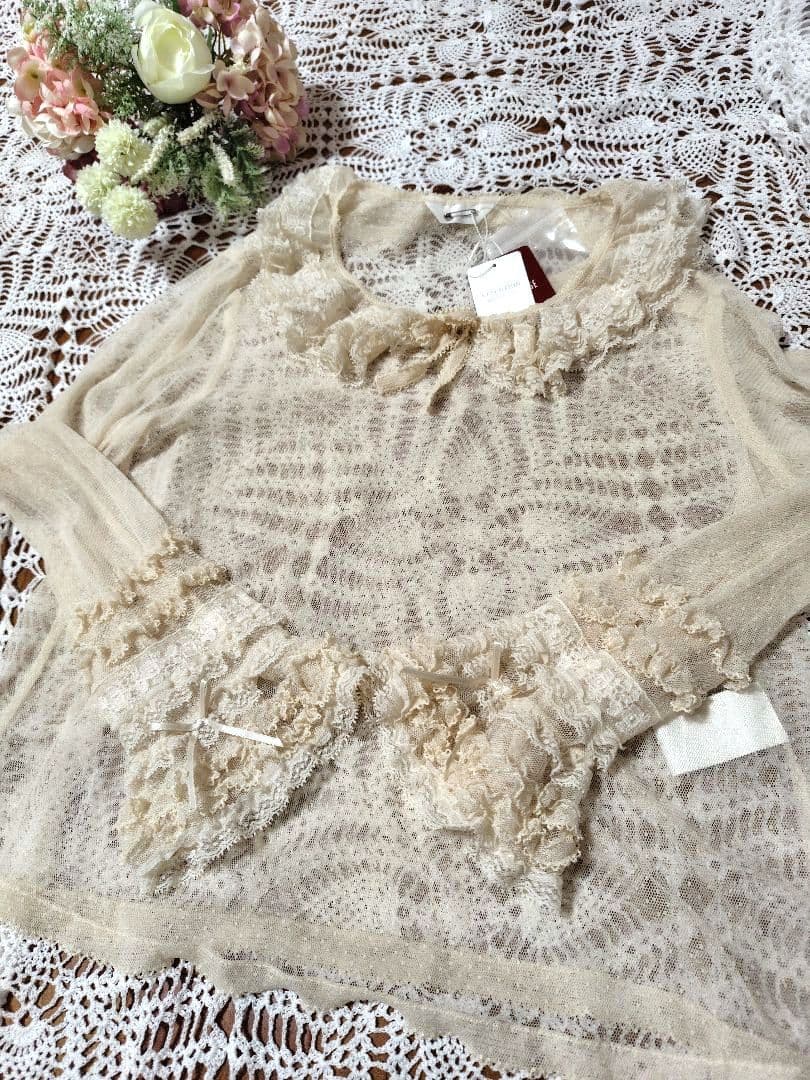 新品　ピンクハウス　ドットチュールブラウス　一部ローズ柄