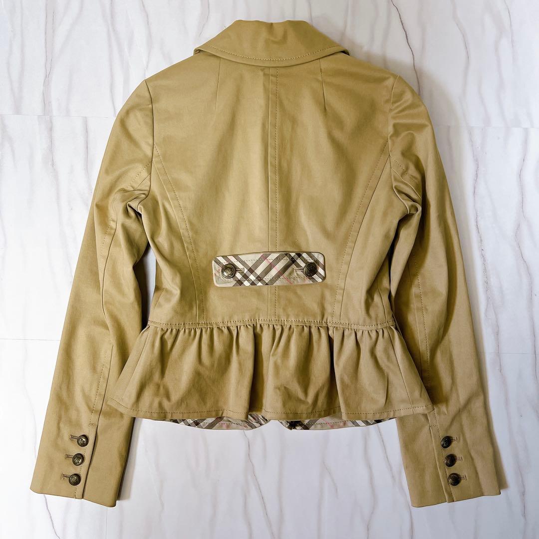 バーバリーブルーレーベル ジャケット フリル ノバチェック 短丈 ベージュ 36