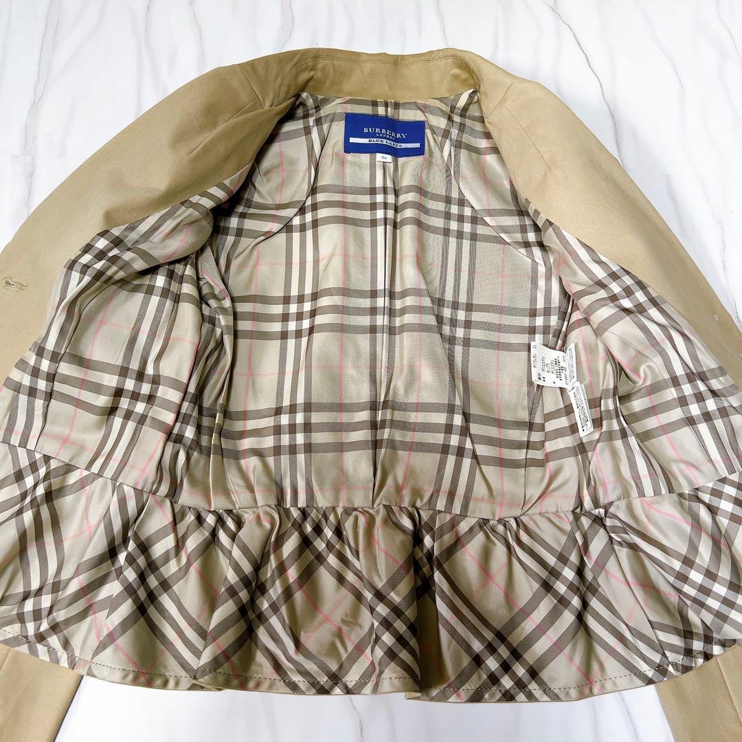 バーバリーブルーレーベル ジャケット フリル ノバチェック 短丈 ベージュ 36