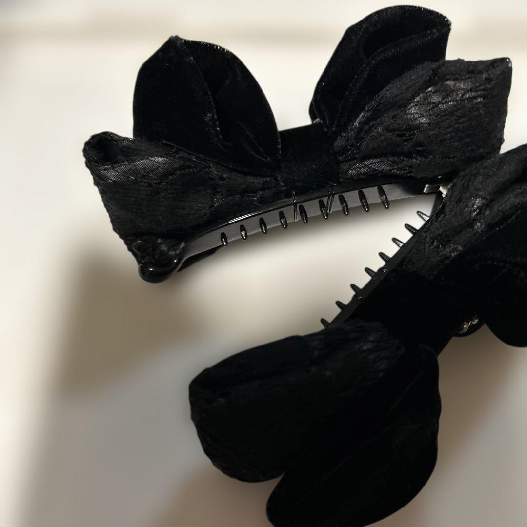 complex bis 黒いベルベット　レースリボンバナナクリップ