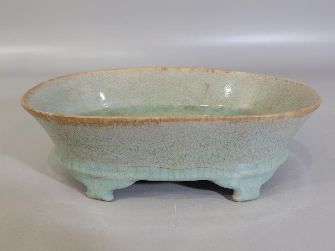 DT177 中国美術 青釉 楕円形 碗 骨董品 古美術