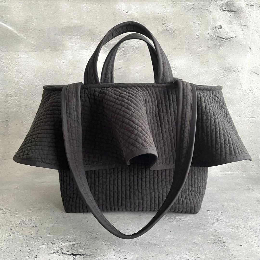 フリル付きヌビトートバッグ　2way ブラック　ヌビバッグ　ハンドメイド