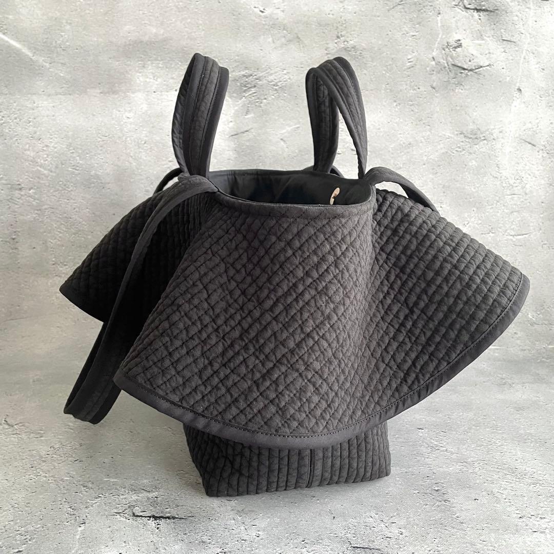 フリル付きヌビトートバッグ　2way ブラック　ヌビバッグ　ハンドメイド