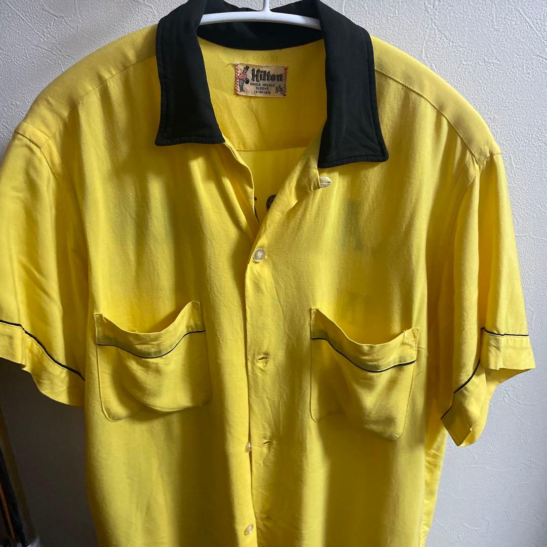 50s 60s Hilton ヒルトン　ボーリングシャツ　イエロー×ブラック