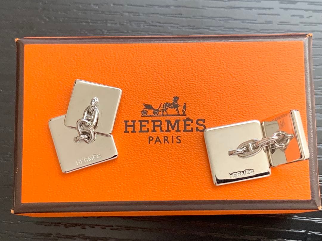 エルメス HERMES カフス ボタン シェーヌダンクル シルバー ブラック箱付
