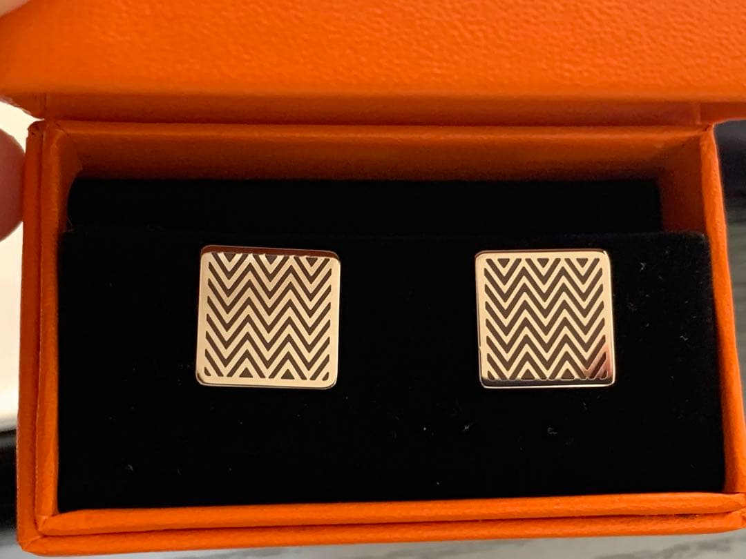 エルメス HERMES カフス ボタン シェーヌダンクル シルバー ブラック箱付