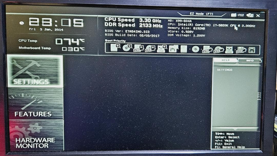 i7 5820k+MSI X99+グラボ+MSI TPM 2.0