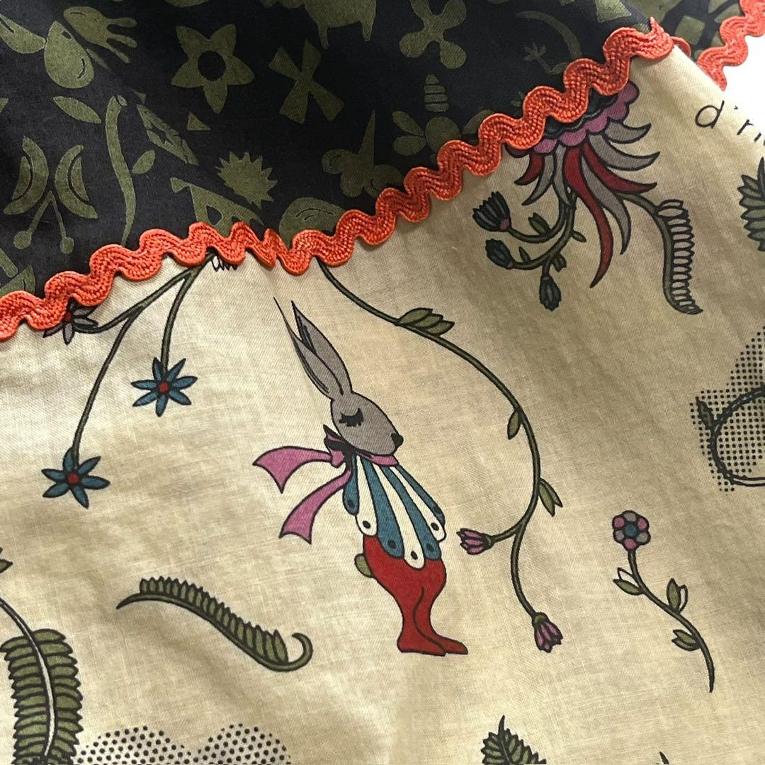 美品 アルベロベロ ぶたさん パーカー ブルゾン ビジュー　異素材 綿麻 七分袖